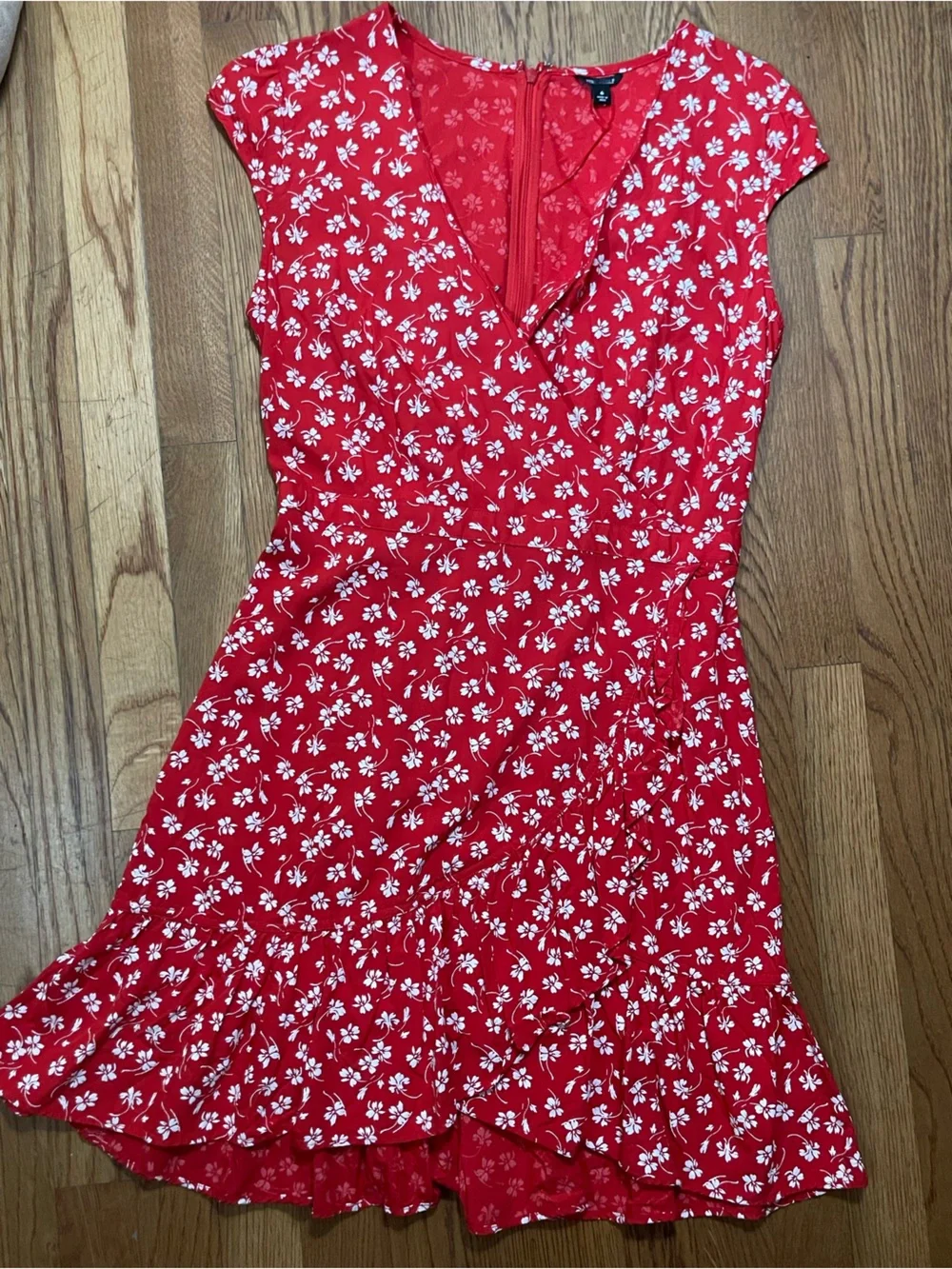 J. Crew Red Floral Wrap-Style Mini Dress